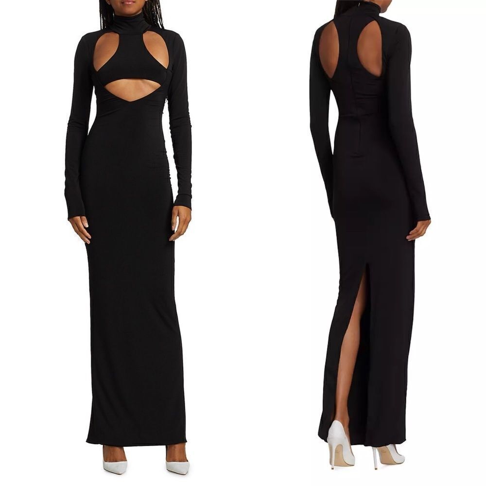 LAQUAN SMITH Size XS NWT Cutout Stretch Jersey Turtleneck Gown Maxi Dress Black - Picture 16 of 16